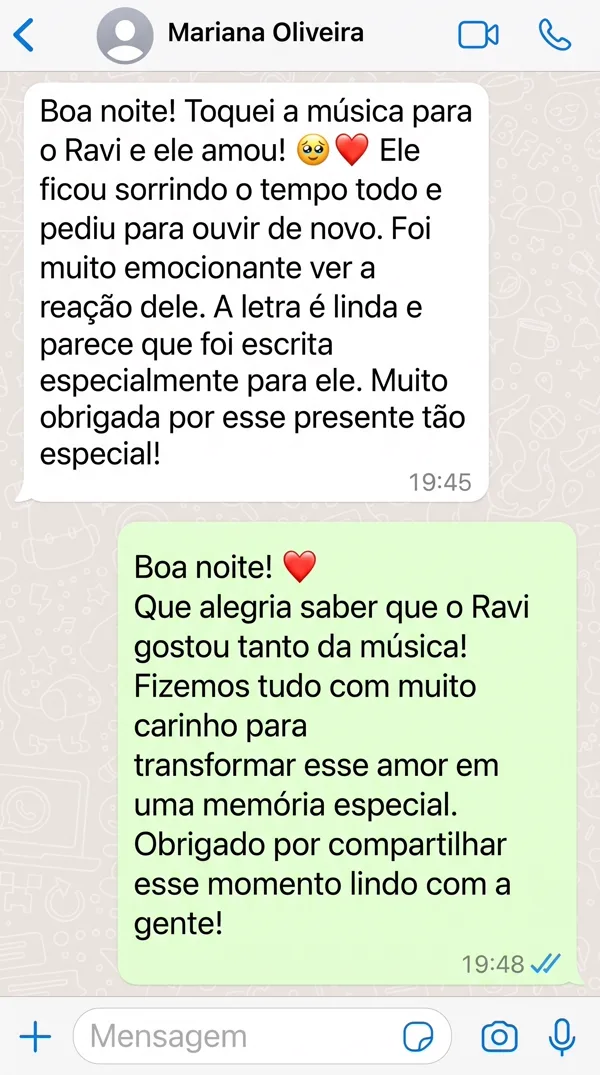 Print de depoimento real de Mariana Oliveira no WhatsApp