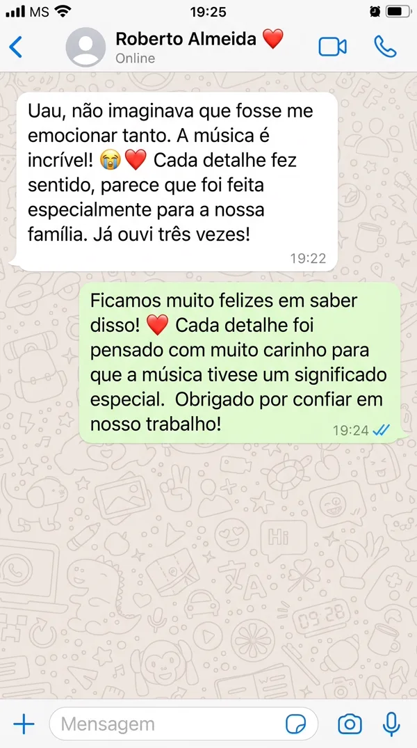 Print de depoimento real de Roberto Almeida no WhatsApp
